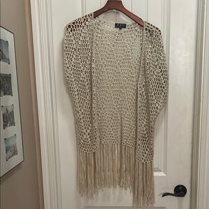 POL Open-Knit Fringe BOHO macrame  small sweater
